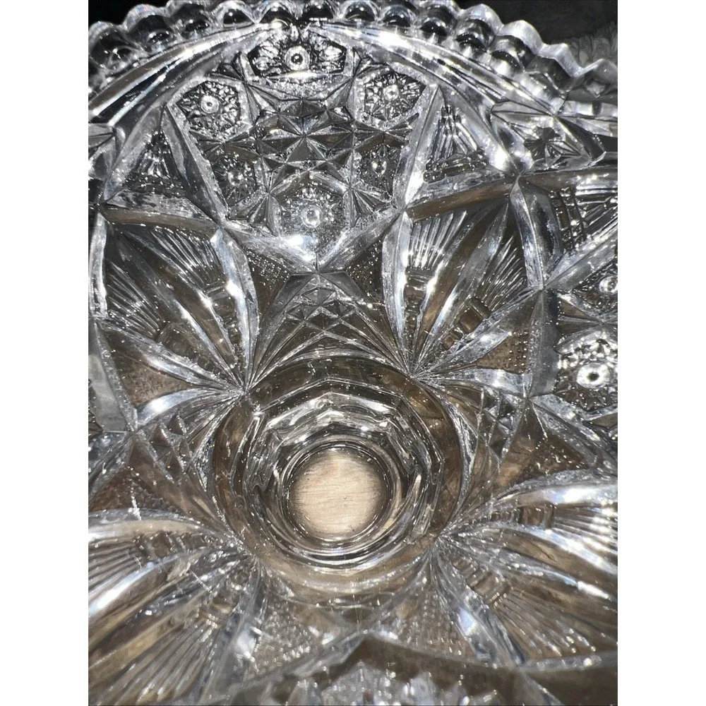 Vintage cut glass pedestal bowl, likely used as a candy dish or compote.